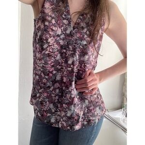 NWT Rebecca Taylor 100% Silk Sleeveless V-Neck Floral Matrix Top Size 2